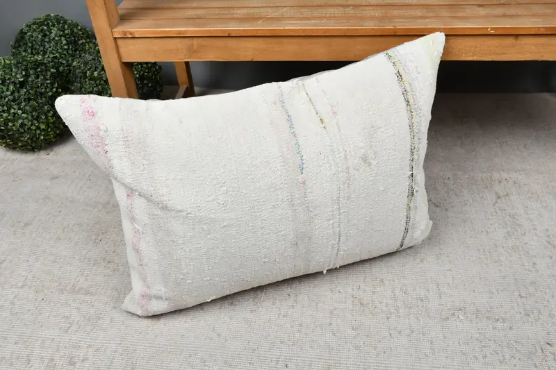 Ethnical Kilim Rug Pillow, Turkish Kilim Pillow, Vintage Cushion Case, 20x28 White Pillow Case, Turkish Pillow, Pillow, Lounge Throw Pillow - 7
