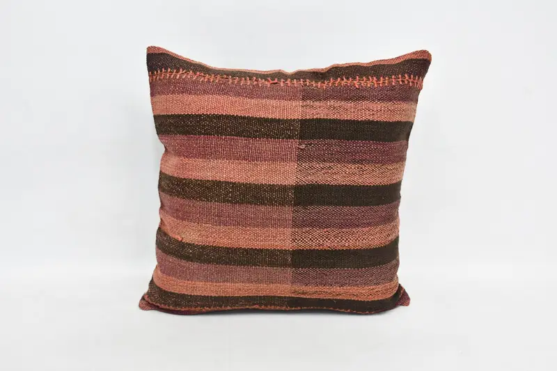 Handmade Rug Seat Pillow, Turkish Pillow, Toss Pillow Case, Cotton Pillow, Pillow, 20x20 Brown Cushion Cover, Kilim Cushion Sham, Pillow for Sofa - 1