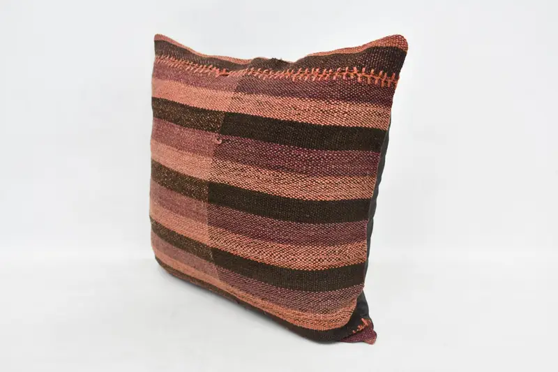 Handmade Rug Seat Pillow, Turkish Pillow, Toss Pillow Case, Cotton Pillow, Pillow, 20x20 Brown Cushion Cover, Kilim Cushion Sham, Pillow for Sofa - 4