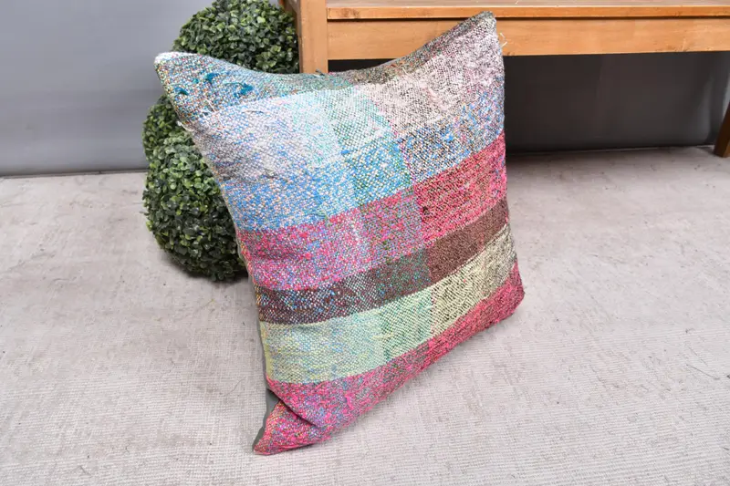 20x20 Pink Pillow Case, Pillow Cover, Ethnical Kilim Rug Pillow, Muted Cushion Cover, Boho Pillow Sham Cover, Kilim Cushion Sham - 7