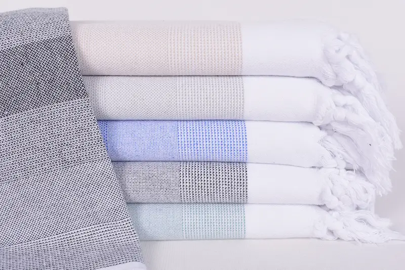 Custom Beach Towel Gray Striped Organic Cotton, 70x40 Inches