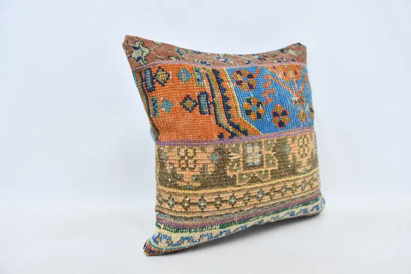 Kilim Pillow Cover, Accent Pillow Sham, Chair Cushion Cover, 20x20 Blue Cushion Cover, Ethnical Kilim Rug Pillow, Pillow Case, Home Decor Pillow - 3