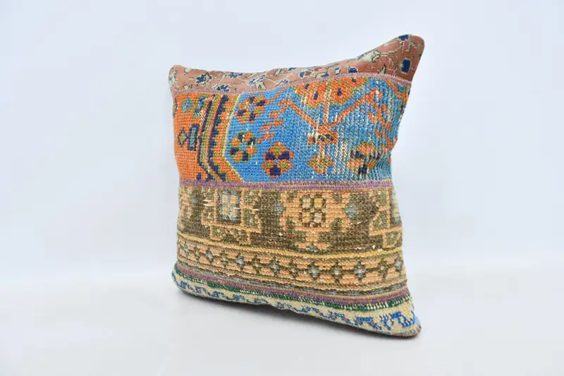 Kilim Pillow Cover, Accent Pillow Sham, Chair Cushion Cover, 20x20 Blue Cushion Cover, Ethnical Kilim Rug Pillow, Pillow Case, Home Decor Pillow - 4