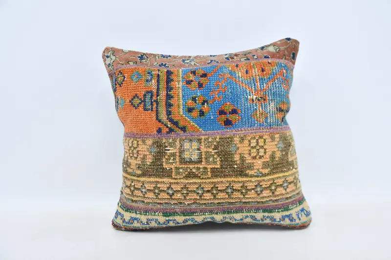 Kilim Pillow Cover, Accent Pillow Sham, Chair Cushion Cover, 20x20 Blue Cushion Cover, Ethnical Kilim Rug Pillow, Pillow Case, Home Decor Pillow - 1