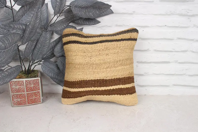 Turkish Kilim Pillow, 12x12 Beige Cushion Cover, Vintage Cushion, Cushion Case, Throw Kilim Pillow, Outdoor Bolster Pillow Cover, Gift Pillow - 1