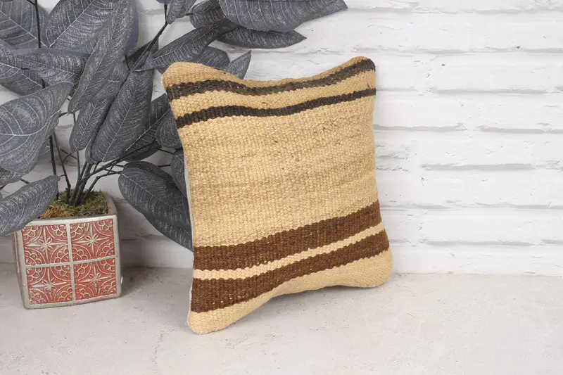 Turkish Kilim Pillow, 12x12 Beige Cushion Cover, Vintage Cushion, Cushion Case, Throw Kilim Pillow, Outdoor Bolster Pillow Cover, Gift Pillow - 3