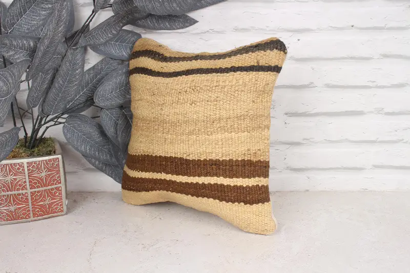 Turkish Kilim Pillow, 12x12 Beige Cushion Cover, Vintage Cushion, Cushion Case, Throw Kilim Pillow, Outdoor Bolster Pillow Cover, Gift Pillow - 4