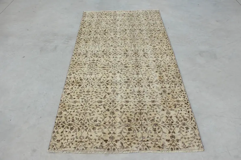 3.5x6.6 ft Vintage Türk Halısı, Accent Halı, Kahverengi Oushak İkat Halı - 1