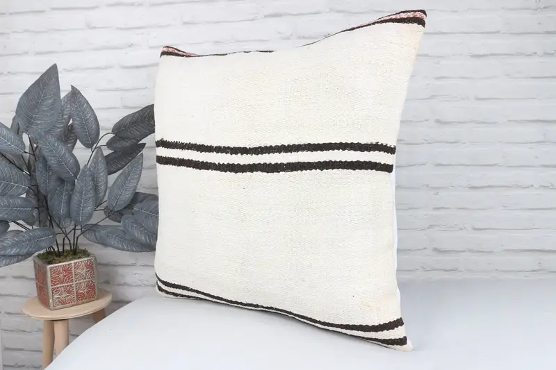 Handmade Kilim Cushion, Bench Cushion Cover, Kilim Cushion Sham, Vintage Kilim Throw Pillow, Vintage Pillow, Cushion Case, 24x24 White Pillow - 4