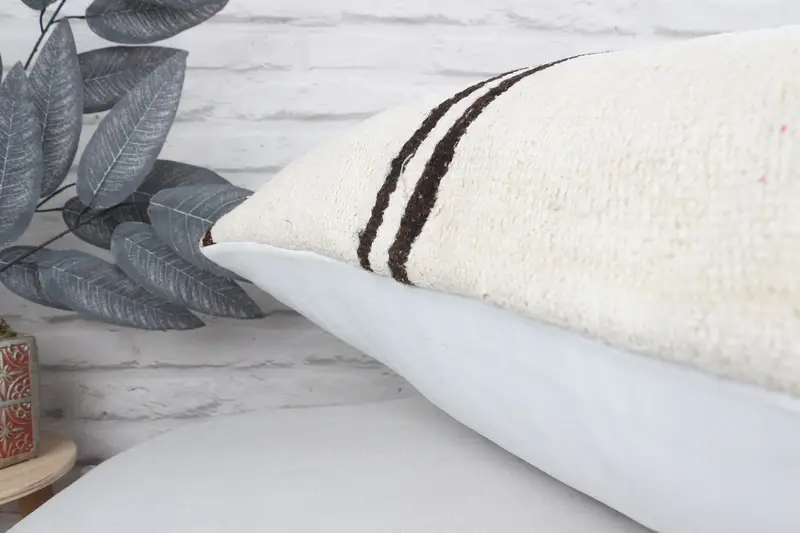 Handmade Kilim Cushion, Bench Cushion Cover, Kilim Cushion Sham, Vintage Kilim Throw Pillow, Vintage Pillow, Cushion Case, 24x24 White Pillow - 8