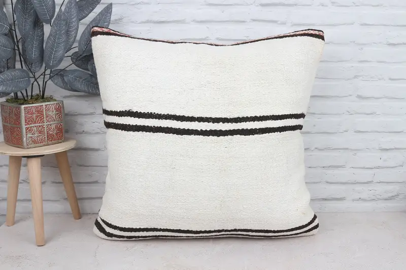 Handmade Kilim Cushion, Bench Cushion Cover, Kilim Cushion Sham, Vintage Kilim Throw Pillow, Vintage Pillow, Cushion Case, 24x24 White Pillow - 1