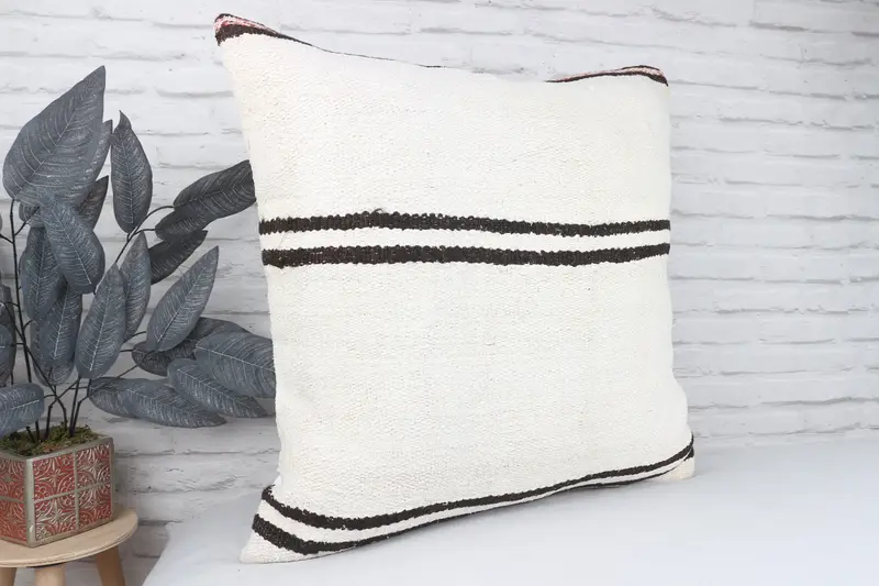 Handmade Kilim Cushion, Bench Cushion Cover, Kilim Cushion Sham, Vintage Kilim Throw Pillow, Vintage Pillow, Cushion Case, 24x24 White Pillow - 3