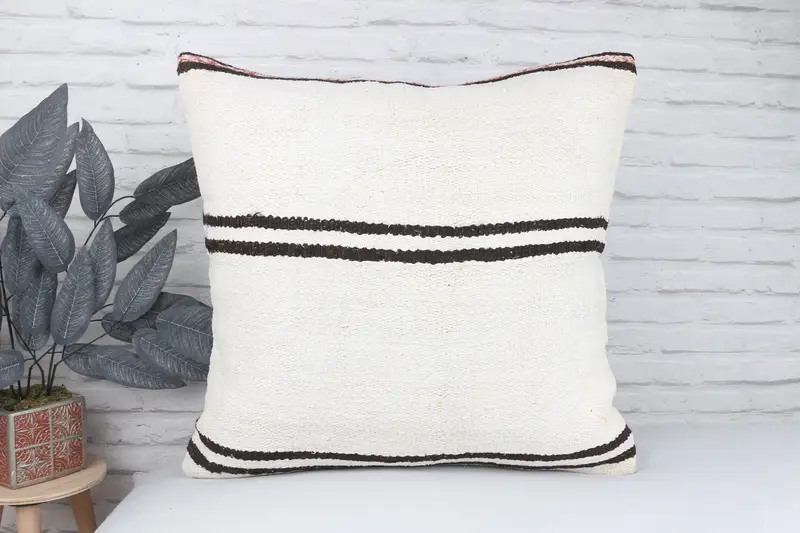 Handmade Kilim Cushion, Bench Cushion Cover, Kilim Cushion Sham, Vintage Kilim Throw Pillow, Vintage Pillow, Cushion Case, 24x24 White Pillow - 2