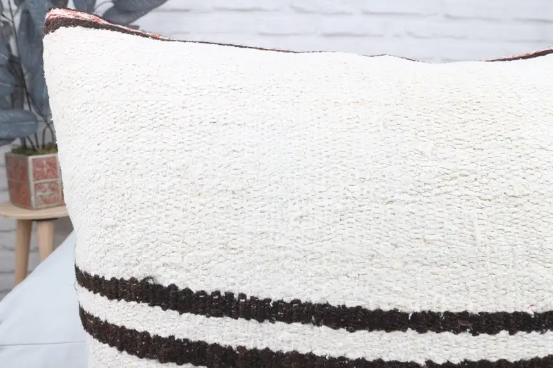 Handmade Kilim Cushion, Bench Cushion Cover, Kilim Cushion Sham, Vintage Kilim Throw Pillow, Vintage Pillow, Cushion Case, 24x24 White Pillow - 5