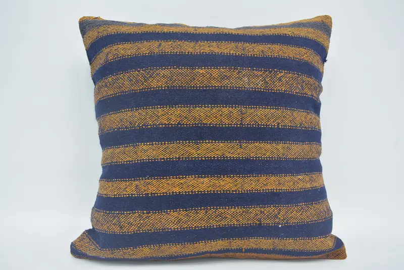 Almohada de tiro a rayas azules y amarillas, cojín bordado 22x22