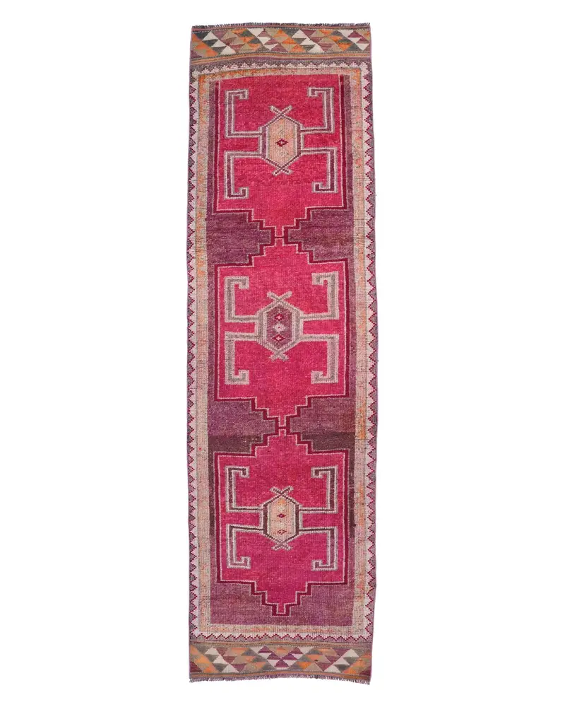 Pembe ve Mor Kareli Halı, 3,1x10,9 ft Şık İlave