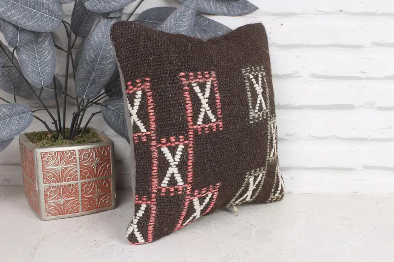 12x12 Brown Pillow Case, Bolster Throw Pillow Case, Kilim Pillow Cover, Vintage Pillow, Pillow Case, Boho Pillow, Bright Pillow Sham - 4