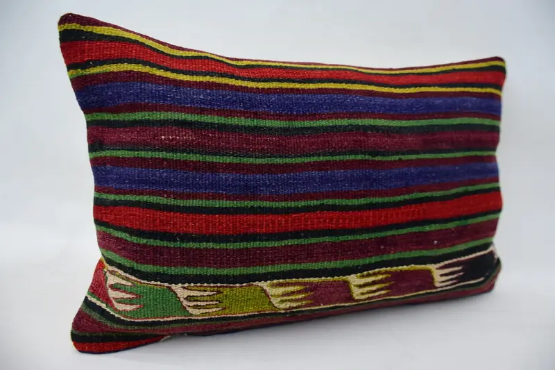 Cushion, Vintage Kilim Throw Pillow, Retro Throw Cushion Cover, Turkish Kilim Pillow, 16x24 Blue Cushion Case, Throw Kilim Pillow - 2