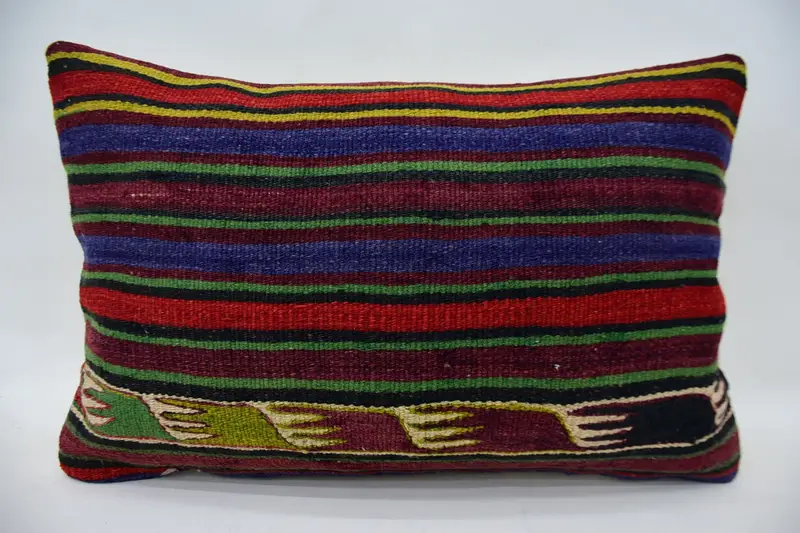 Cushion, Vintage Kilim Throw Pillow, Retro Throw Cushion Cover, Turkish Kilim Pillow, 16x24 Blue Cushion Case, Throw Kilim Pillow - 1