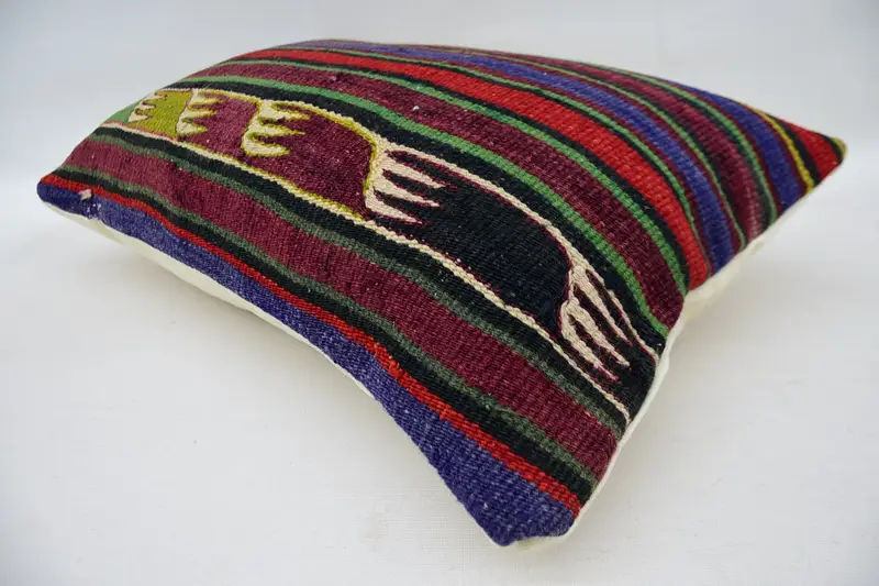 Cushion, Vintage Kilim Throw Pillow, Retro Throw Cushion Cover, Turkish Kilim Pillow, 16x24 Blue Cushion Case, Throw Kilim Pillow - 6