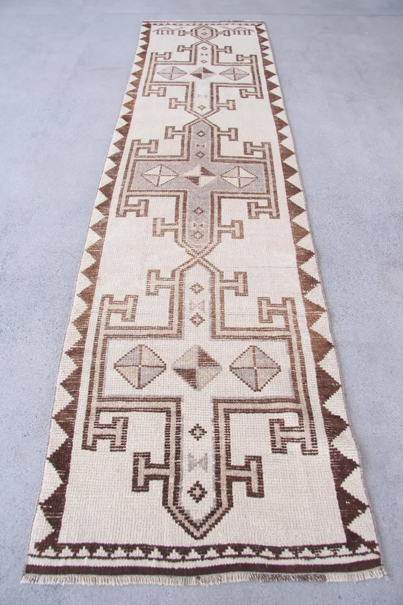 エレガントなベージュのラグ、3x11.7フィートの迷彩デザイン