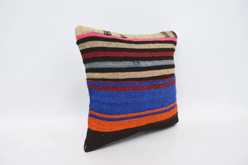Art Deco Pillow Sham, Turkish Kilim Pillow, 14x14 Blue Cushion, Armchair Pillow, Ikat Pillow Sham, Boho Pillow, Cushion Case, Vintage Pillow - 3