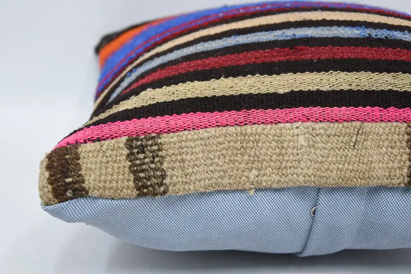 Art Deco Pillow Sham, Turkish Kilim Pillow, 14x14 Blue Cushion, Armchair Pillow, Ikat Pillow Sham, Boho Pillow, Cushion Case, Vintage Pillow - 5
