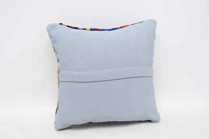Art Deco Pillow Sham, Turkish Kilim Pillow, 14x14 Blue Cushion, Armchair Pillow, Ikat Pillow Sham, Boho Pillow, Cushion Case, Vintage Pillow - 6