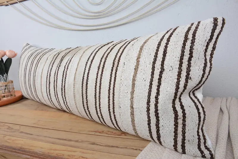 Vintage Kilim Throw Pillow, Pillow Case, Ethnic Pillow Cover Pillow, Handmade Kilim Cushion, Turkish Kilim Pillow, 16x48 White Cushion - 4