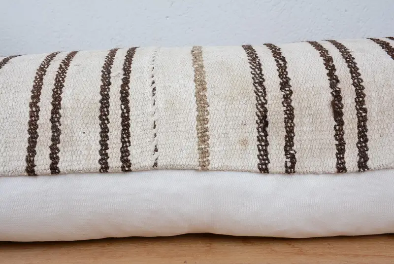 Vintage Kilim Throw Pillow, Pillow Case, Ethnic Pillow Cover Pillow, Handmade Kilim Cushion, Turkish Kilim Pillow, 16x48 White Cushion - 5