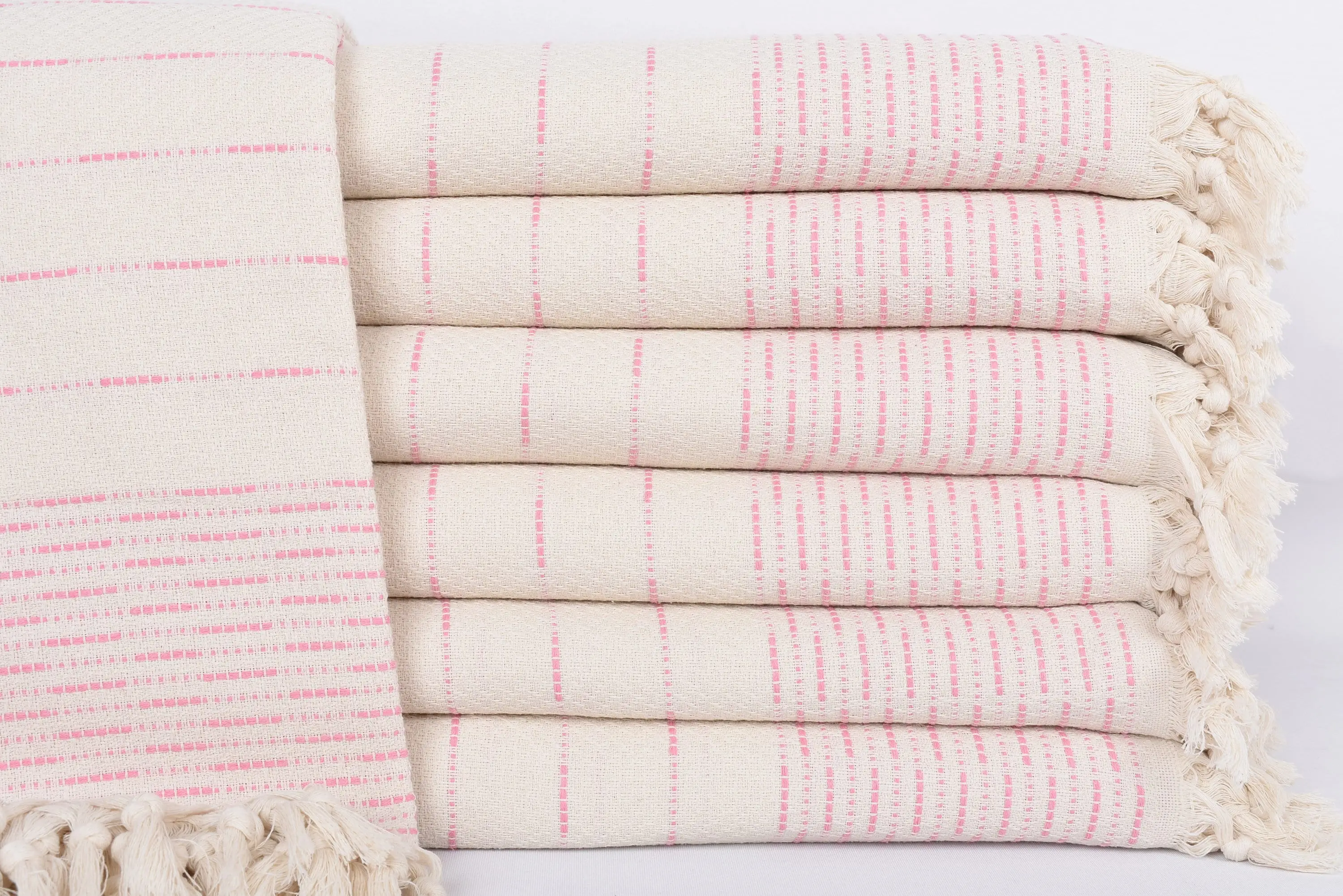 Turkish Pink Striped Design Throw, Organic Cotton, 97x91 Inches - 1