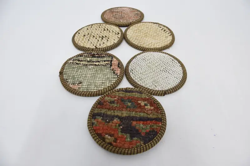 Bohemian Round Coaster Set, Beige and Red Coasters