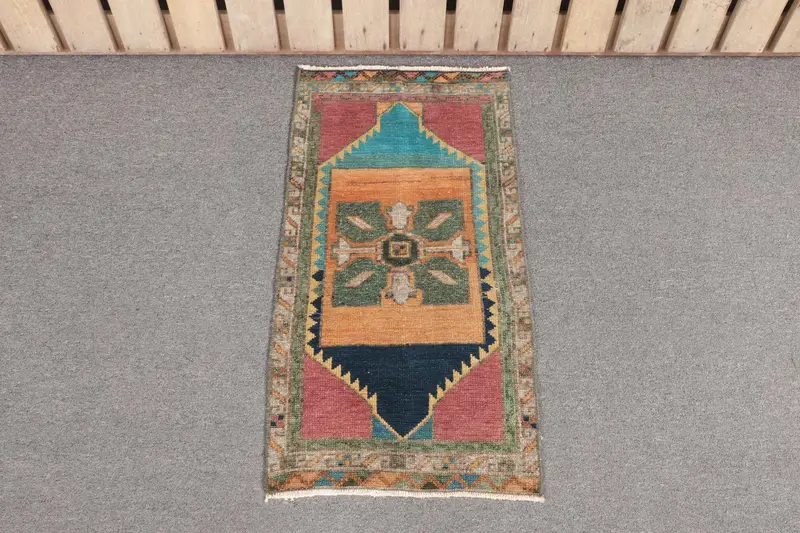 Alfombra marroquí hecha a mano, naranja vibrante y azul 1,5x2,7 ft