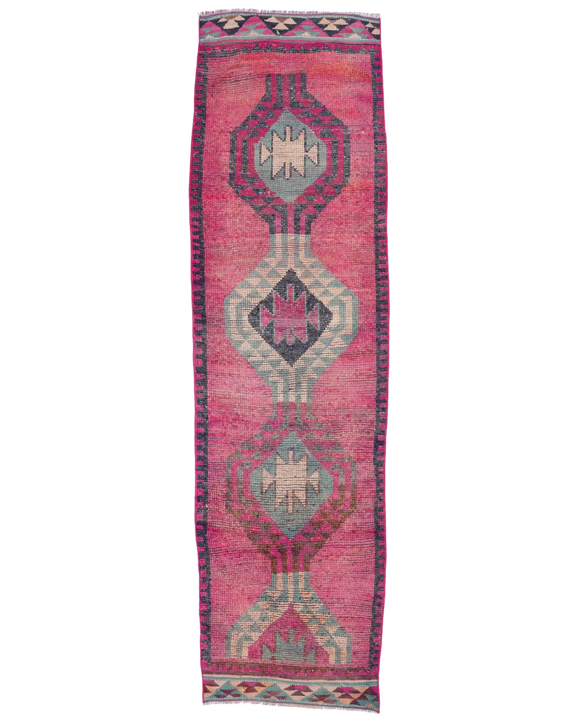 Abstrakter Teppich in Rosa und Blau, 3 x 11,6 Fuß, schicke Ergänzung - 1