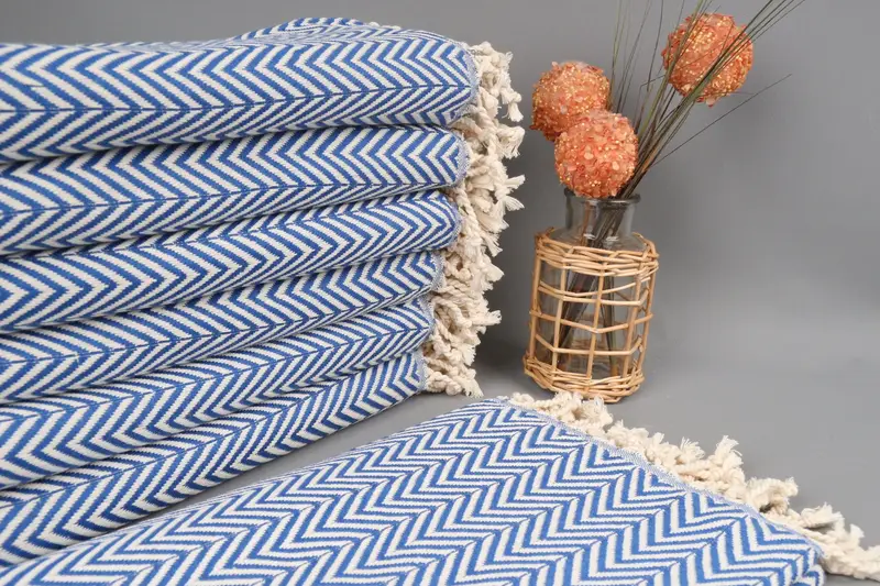 Beach Towel Monogrammed Turkish Cotton Sax Blue Chevron, 40x71 Inches