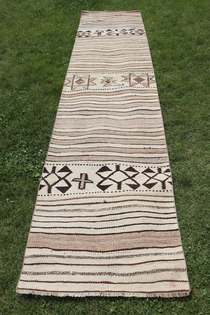 エレガントなベージュのサウスウエスタンラグ、2.8x11.7フィートのシックな装飾