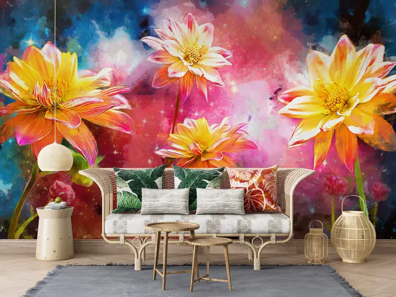 Wall Paper Peel and Stick,Modern Wall Art,Bright Wall Paper,Yellow Flower Painting,Custom Wall Paper,Abstract Wall Painting, - 7