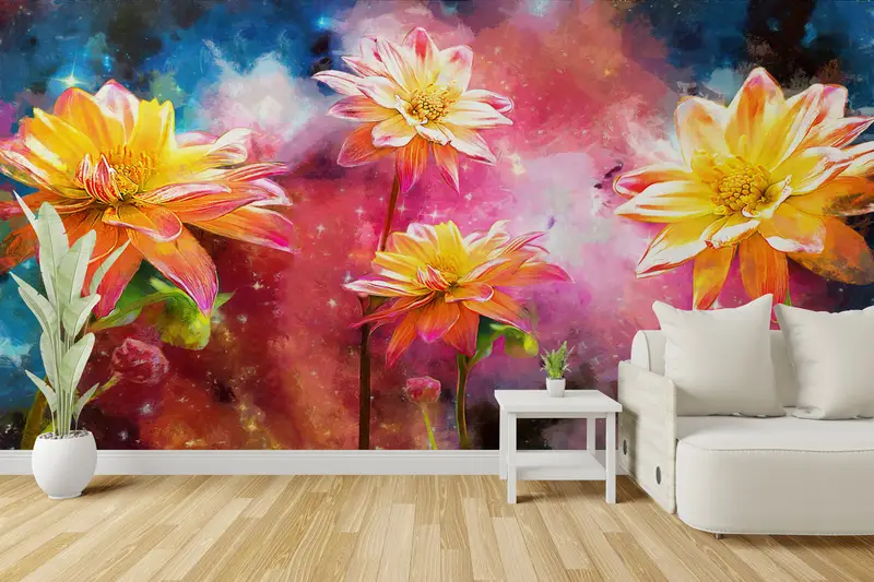 Wall Paper Peel and Stick,Modern Wall Art,Bright Wall Paper,Yellow Flower Painting,Custom Wall Paper,Abstract Wall Painting, - 5