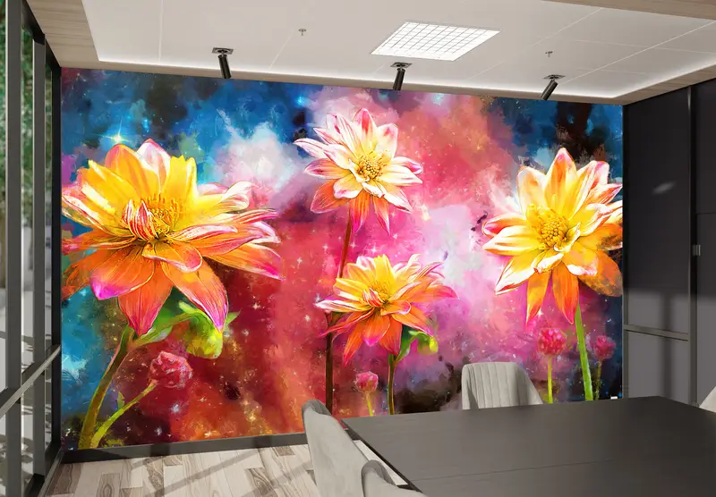 Wall Paper Peel and Stick,Modern Wall Art,Bright Wall Paper,Yellow Flower Painting,Custom Wall Paper,Abstract Wall Painting, - 3