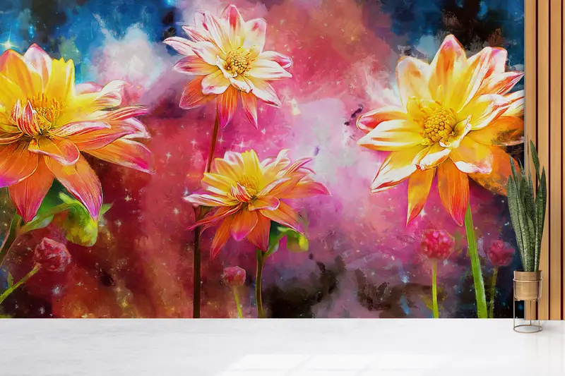 Wall Paper Peel and Stick,Modern Wall Art,Bright Wall Paper,Yellow Flower Painting,Custom Wall Paper,Abstract Wall Painting, - 2