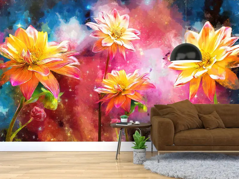 Wall Paper Peel and Stick,Modern Wall Art,Bright Wall Paper,Yellow Flower Painting,Custom Wall Paper,Abstract Wall Painting, - 6