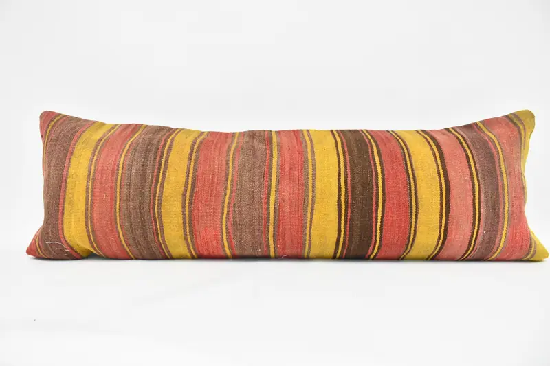 Authentic Pillow, Pillow Case, Turkish Bench Pillow Sham, Ethnical Kilim Rug Pillow, 16x48 Red Pillow, Interior Designer Pillow, Kilim Pillow Cover - 1