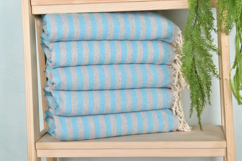 Personalized Turquoise Cotton Towel Striped Monogrammed Beach Towel, 36x71 Inches