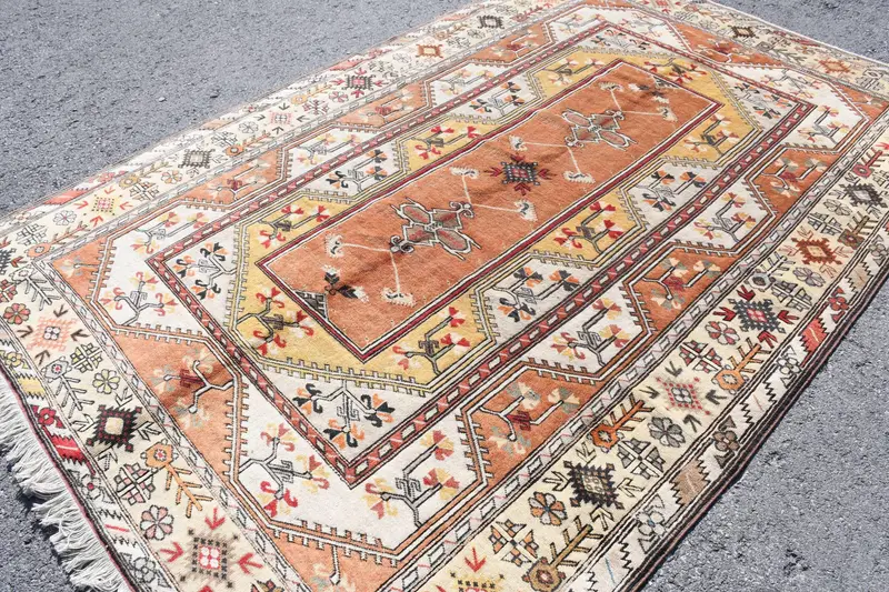 Türk Halısı, Büyük 6.2x9.7 ft Vintage Halı, Kahverengi Kırmızı İkat Yün Halı - 1