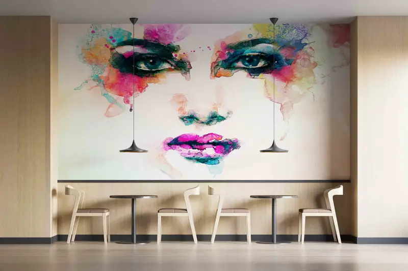 Sanatsal Mekanlar için Zarif Soyut Kadın Portresi Baskılı Duvar Kağıdı