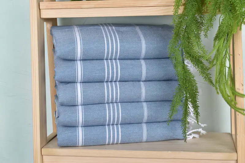 Personalized Wedding Gift Striped Towel Light Petrol Cotton, 40x71 Inches