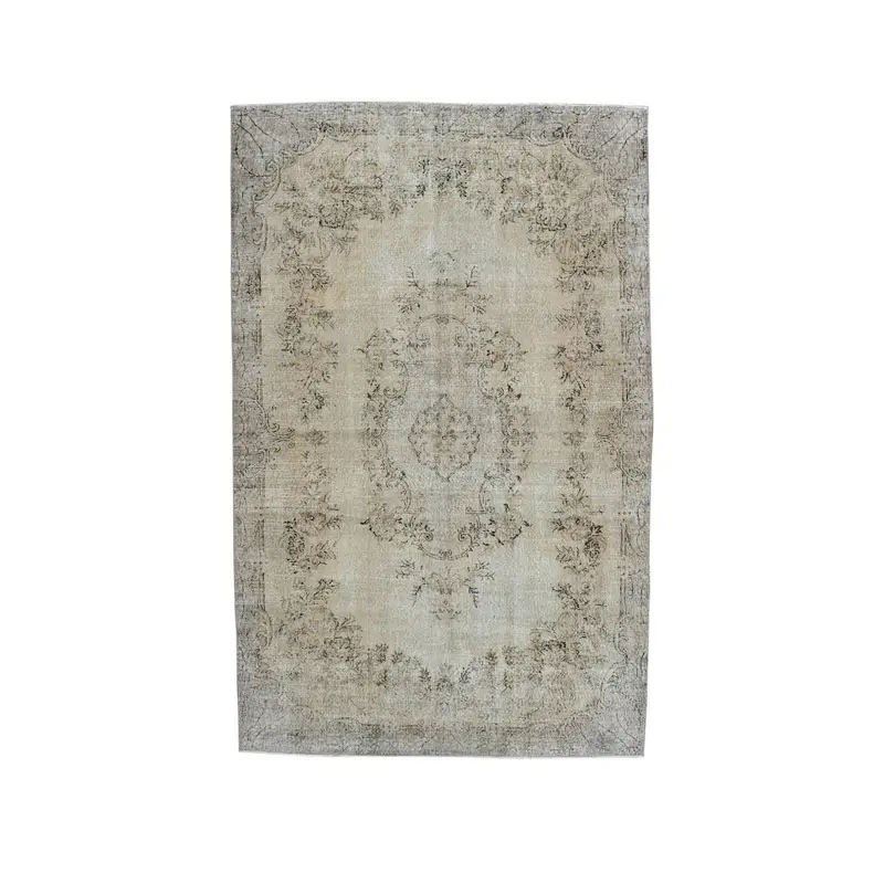 6.7x10.6 ft Turkish Vintage Rug, Oversize Rug, Gray Oushak Moroccan Rug - 1