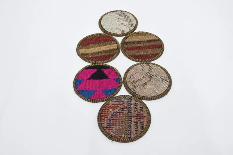 Pink and Brown Striped Coasters, Ethnic-Inspired Design Coasters
