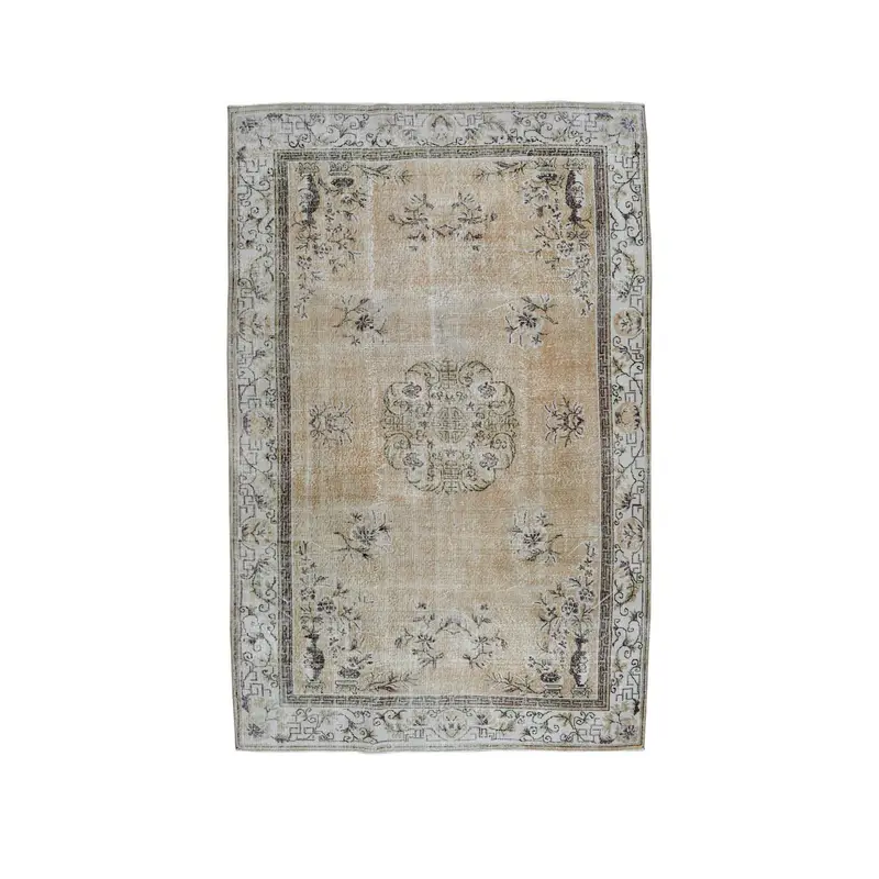 6.9x10.8 ft Turkish Rug, Oushak Rug, Brown Animal Print Rug Wool - 1