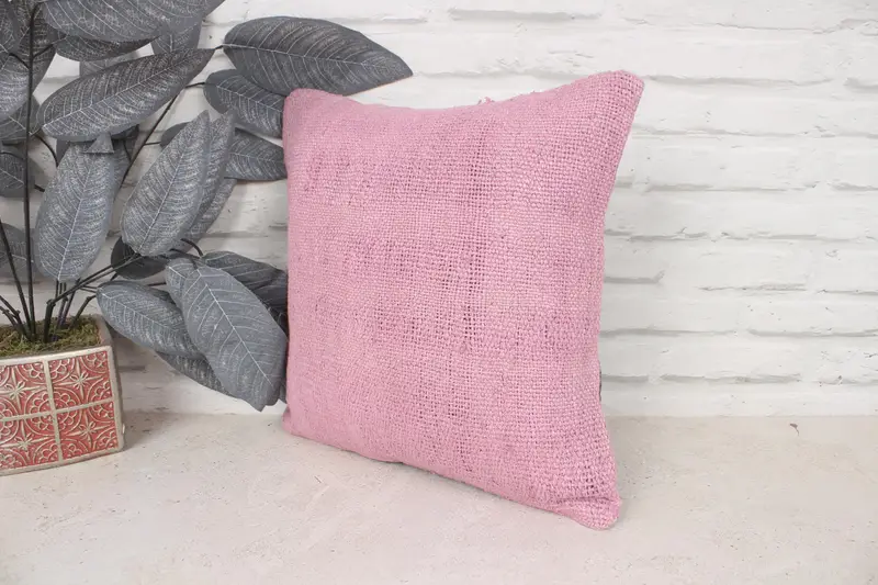 Vintage Kilim Throw Pillow, Cushion Case, Bright Cushion Cover, Handwoven Pillow Cover, 14x14 Pink Cushion Case, Antique Pillows, Kilim Pillow Cover - 4